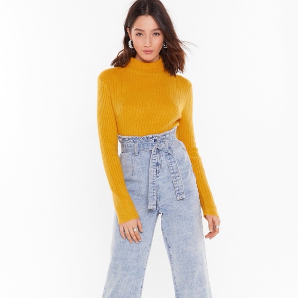 Nasty Gal Crop Mustard Turtleneck- NEW! - Picture 1 of 3